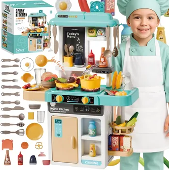 Dětská kuchyňka Dětská Kuchyňka Jídlo Měnící Barvu Světlo Zvuk Pára 52 dílů 68 cm