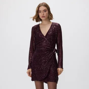 Dámské šaty Reserved - Flitrové mini šaty - mahagonová - 120GP-93X - 120GP-93X-XL