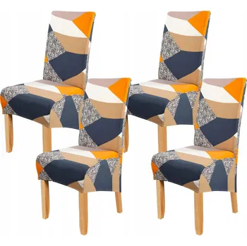 Potah na židli Elastické potahy na židle látkové 4ks Modrá Oranžová