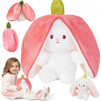 plyšák PLYŠÁK KRÁLÍK JAHODA 2V1 VELKÝ 25 CM PLYŠOVÝ MAZLÍČEK PŘÍTULNÍČEK DÁREK XL