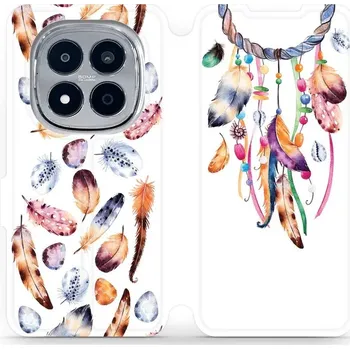 Pouzdro na mobilní telefon Flipové pouzdro Mobiwear - Xiaomi Redmi Note 15 Pro 5G - M003S Lapač a barevná pírka (Knížkové flip pouzdro, obal, kryt na mobil Xiaomi Redmi Note 15 Pro 5G - M003S Lapač a barevná pírka, materiál Umělá kůže + TPU - ochrana 360°, stojánek, silikonová)