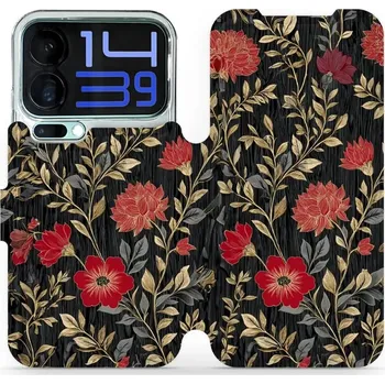 Pouzdro na mobilní telefon Flipové pouzdro Mobiwear - Xiaomi 17 Pro Max - V172S Červená kvítka (Knížkové flip pouzdro, obal, kryt na mobil Xiaomi 17 Pro Max - V172S Červená kvítka, materiál Umělá kůže + TPU - ochrana 360°, stojánek, silikonová vanička, magnetické zavírání)