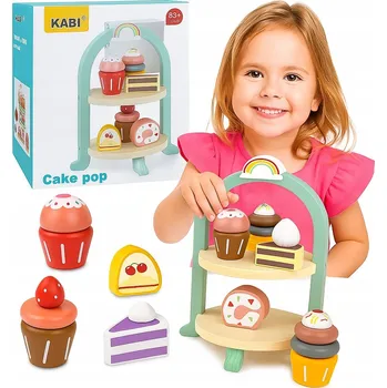 Dřevěná hračka Dřevěná sada - Podnos s dezerty, Cupcaky, Sušenky