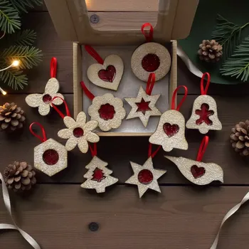 Dárková krabička WT-darky Dřevěné linecké cukroví se stužkou – 12 ks v dárkové krabičce