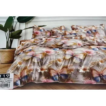 Povlečení 3D sada Povlečení 180x200 cm, 3 Č. . Bavlna Přikrývka s motivem květin a motýlů, Polštáře .