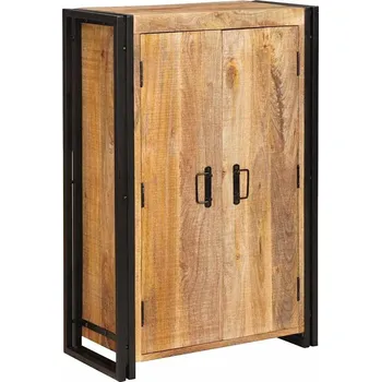 Příborník do zásuvky Highboard s dveřmi Hnědá Masivní drsné mango dřevo a kov