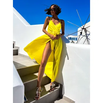 Dámské šaty Žluté lesklé elegantní šaty BRALEST