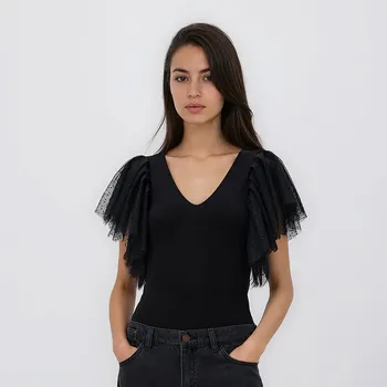 Body Reserved - Body s dekorativními rukávy - černý - 581GA-99X - 581GA-99X-M