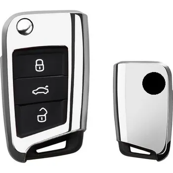 Metalický obal na klíč Škoda III, VW, Seat stříbrný