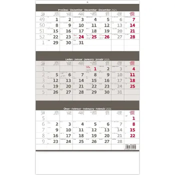 Kalendář Helma365 Nástěnný tříměsíční kalendář šedý 2026