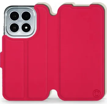 Pouzdro na mobilní telefon Flipové pouzdro Mobiwear Semiš - Xiaomi 17 - Rudé & Béžové (Knížkové semišové flip pouzdro, obal, kryt na mobil Xiaomi 17 - Rudé & Béžové, materiál semiš + TPU, ochrana 360°, stojánek, silikonová vanička, magnetické zavírání)