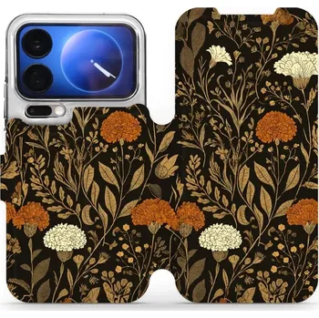 Pouzdro na mobilní telefon Flipové pouzdro Mobiwear - Xiaomi 17 Pro - V174S Béžová a oranžová kvítka (Knížkové flip pouzdro, obal, kryt na mobil Xiaomi 17 Pro - V174S Béžová a oranžová kvítka, materiál Umělá kůže + TPU - ochrana 360°, stojánek, silikonová vanička, magnetické zavírá