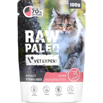 Krmivo pro kočku RAW PALEO ADULT/STERILISED CAT PORK 100g - mokré krmivo pro dospělé a sterilizované kočky - vepřové