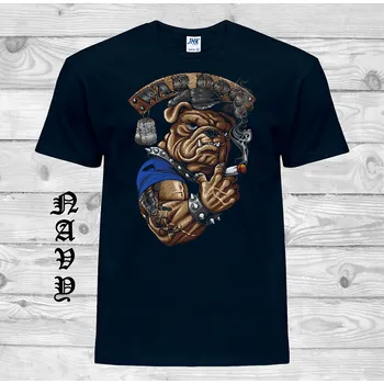 Pánské tričko levne-bavlnene-tricko-potisk-stary-valecny-pes Barva: Navy - tmavě modrá, velikost: XS