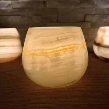 Svícen Svícen z přírodního kamene kónický L průměr 12,5 cm Varianta: Světlý průměr 12,5 cm, pákistánský onyx, na čajovou svíčku