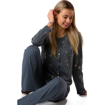 Dámské pyžamo Dámské bavlněné pyžamo tmavě šedé s motýlky celopropínací 1B2323 šedá xl