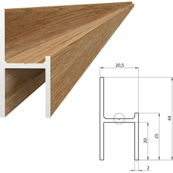 Stavební profil Hliníkový UT profil buk, 20,5x44mm, na rám, AL-WDUT21-BK-6