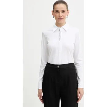 Dámská košile Bavlněná košile Karl Lagerfeld ELONGATED LOGO dámská, bílá barva, regular, s klasickým límcem, A3W17103 00X, vel. M