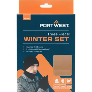 Pokrývka hlavy PORTWEST B035 / Sada zimních doplňků čepice, rukavice, nákrčník - černá