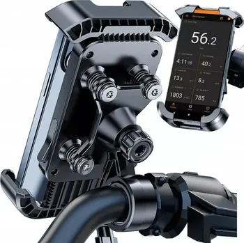 Antivibrační držák na telefon Koanni pro kolo, motorku a koloběžku – pevná kovová konstrukce, 360° rotace, bezpečné uchycení (Antivibrační držák na telefon Koanni pro kolo, motorku, koloběžku či kočárek. Kovová konstrukce, extra stabilní uchycení, rotační
