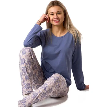 Dámské noční prádlo Pyžamo pro plnoštíhlé ženy 1XL-4XL modrofialové s květy 1B2340 modrá 1xl