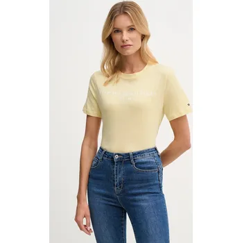 Dámské tričko Bavlněné tričko Tommy Hilfiger dámské, žlutá barva, WW0WW40276 WW0WW40276. 10X, vel. S