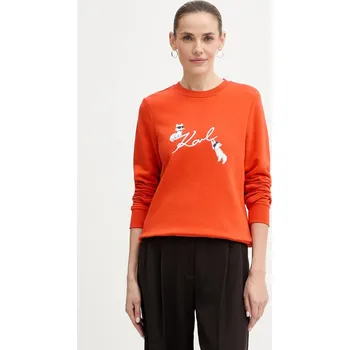 Dámská mikina Mikina Karl Lagerfeld IKON SIGNATURE dámská, oranžová barva, s potiskem, B1W20031 23X, vel. XS
