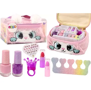 Kosmetická taška Dětská plyšová kosmetická taštička kočička – laky, rtěnky a doplňky