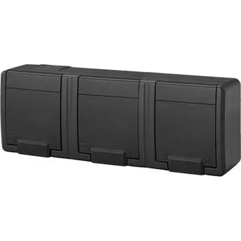 Elektrická zásuvka AQUANT 2K trojitá zásuvka hermetická IP55 nástěnná antracit