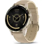 Garmin Venu 3s Nerezová luneta Soft Gold, pouzdro French Gray, kožený řemínek Nerezová luneta Soft Gold + dárek