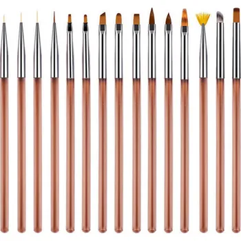 Kosmetický štětec Ráj nehtů Sada štětců na nehty - 15 ks - hnědá