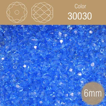 Korálek Korálky BROUŠENÉ 6mm. Barva 30030 Průhledná modrá. Balení 50Ks.
