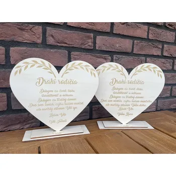 Svatební dekorace Dřevěné poděkování rodičům – srdíčko