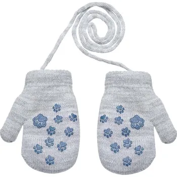 Rukavice BE SNAZZY Zimní palcové zapletené rukavičky se šňůrkou tlapky 9 - 12 měsíců Sv. šedé