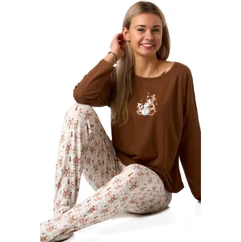 Dámské noční prádlo Dámské pyžamo, vánoční s medvědy a sněhulákem, bavlna 1B2319 hnědá m