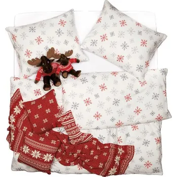 Povlečení SCANquilt povlečení FLANEL vločky smetanovošedočervená 140 x 220/70 x 90 cm