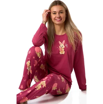 Dámské pyžamo Malinové snové bavlněné pyžamo s králíčkem a hvězdičkami 1B2322 růžová xl