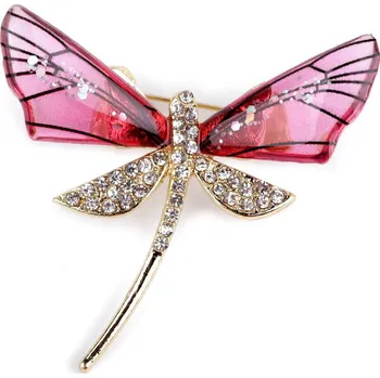 Brož Brož vážka/motýl s broušenými kamínky varianta růžová vážka