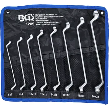 Klíč Oboustranné očkové klíče 6 ÷ 22 mm BGS101209, vyhnuté, DIN 838. Sada 8 dílů v tašce (BGS 101209 Oboustranné očkové klíče 6 ÷ 22 mm, vyhnuté, DIN 838. Sada 8 dílů v tašce)