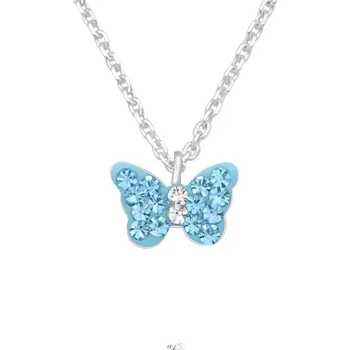 Řetízek ANNA PERLY Stříbrný dětský řetízek se motivem motýlka z modrých zirkonů 380 mm