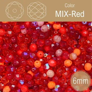 Korálek Korálky BROUŠENÉ 6mm. Barva MIX-Red. Balení 50Ks.