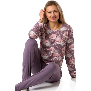 Dámské pyžamo Fialové bavlněné pyžamo s obláčky a snovým motivem 1B2341 fialová m