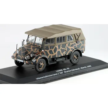 autíčko DeAgostini Mercedes-Benz L1500A Kfz.70 Kharkov Ukraine - March 1943 1:43 - časopis Vojenské automobily s modelem #31 Mercedes-Benz L1500A - kovový model