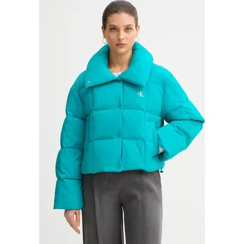 Péřová bunda Calvin Klein Jeans tyrkysová barva, zimní, LV044D521G 56X, vel. XS
