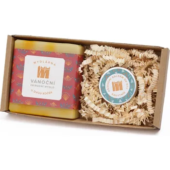 Dárkový potravinový koš Dárkový balíček s vánočním mýdlem a rakytníkovým balzámem