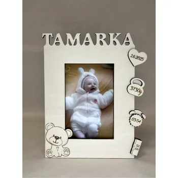 Fotorámeček Dřevěný fotorámeček se jménem dítěte