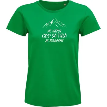 Dámské tričko Dámské tričko "Né každý, gdo sa túlá, je ztracený" Velikost: M, Barva: Zelená s bílou