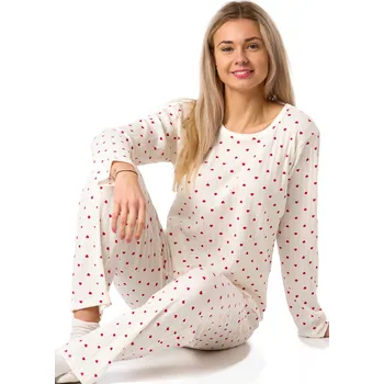 Dámské pyžamo Bílé bavlněné pyžamo s červenými srdíčky 1D1765 bílá s