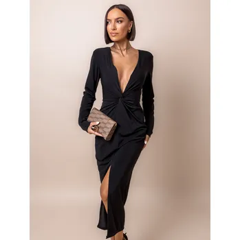 Dámské šaty Černé dlouhé šaty SHILOHI s výstřihem do V Velikost: ONESIZE