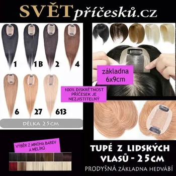 Paruka Profi lehké tupé příčesek z pravých vlasů - 6x9cm - 25cm 42 - šedá - pepř a sůl